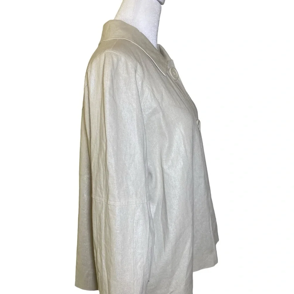 WD-NY women 12 Linen blend 3/4 sleeve Big button Cream Oatmeal blazer jacket